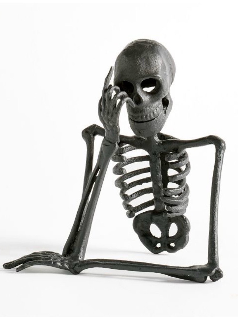 Pottery Barn Spooky Metal Walking Dead Thinking Halloween Skeleton New In Box ☠️ - Picture 2 of 2